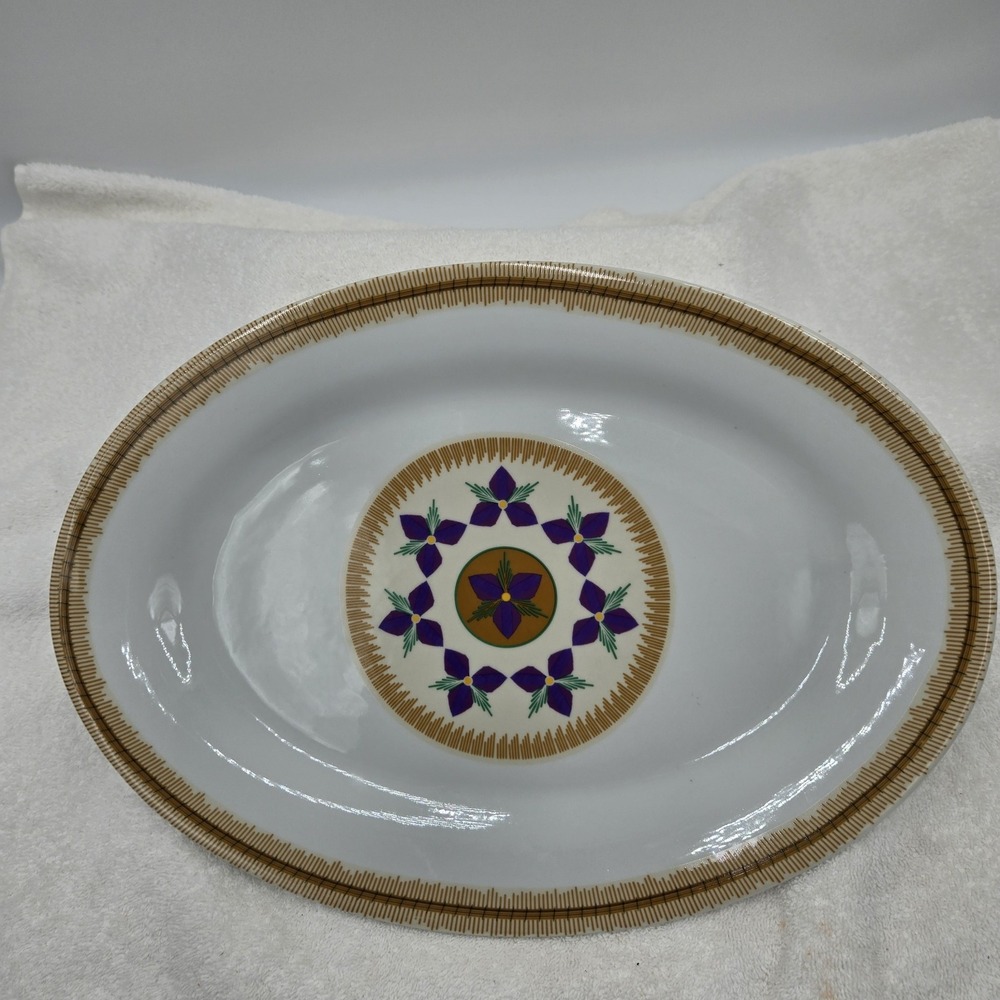 Native American Potawatomi Serving Platter Purple Floral Flowers Eathenware